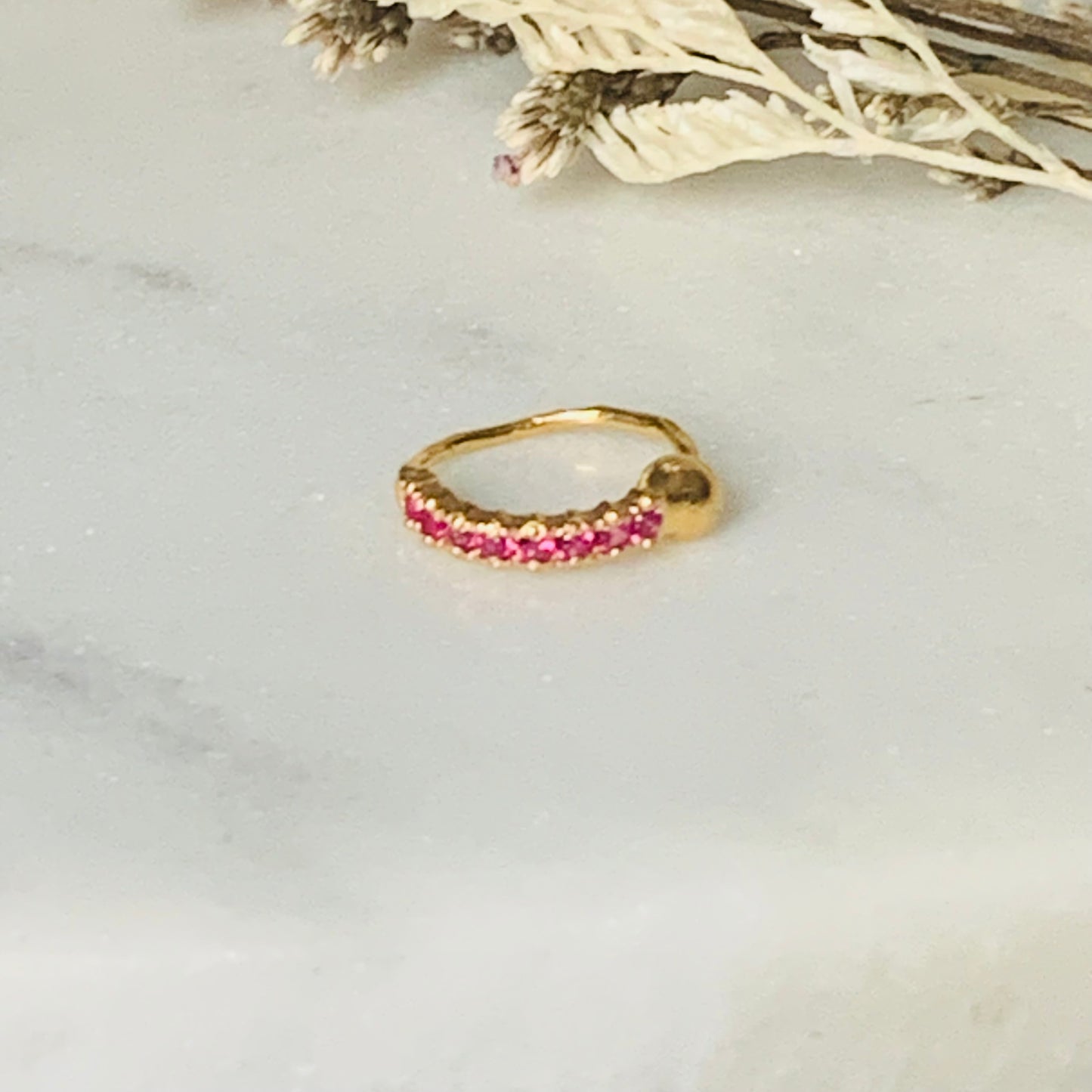 18ct Gold Hoop with Pink CZ | 8mm