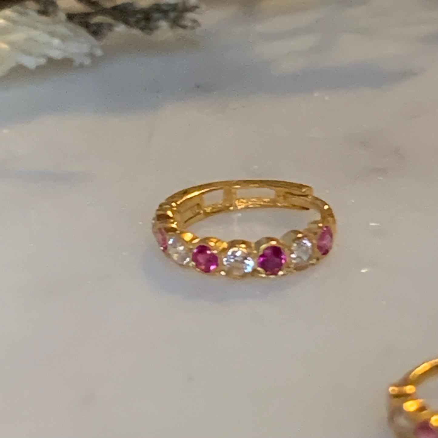 18ct Gold Huggies Pair, Pink & Clear CZ | 7mm