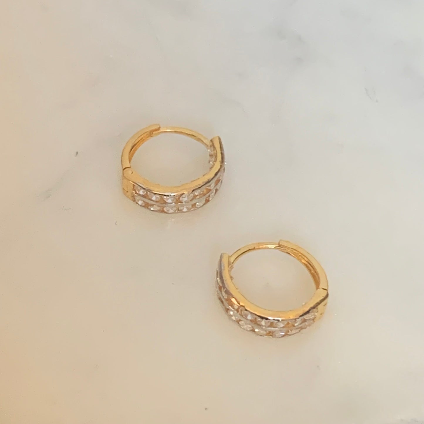 18ct Gold CZ Hoop Pair with Rhodium finishing | 8mm