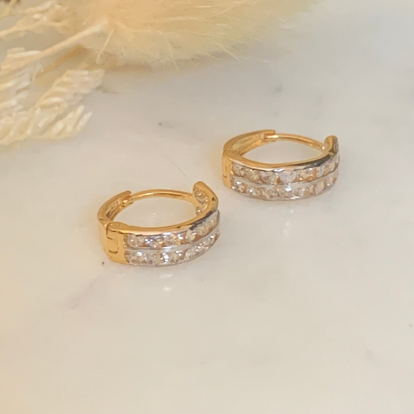 18ct Gold CZ Hoop Pair with Rhodium finishing | 8mm